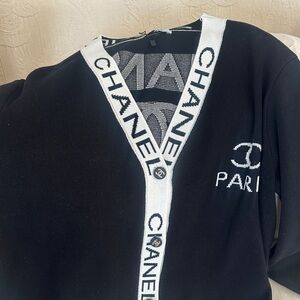 DUP   Paris Black and White Logo Cardigan